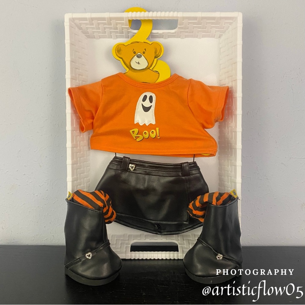 NEW! Build a Bear Orange Boo! Top, Black Skirt & Boots Halloween Costume Outfit - Picture 4 of 4